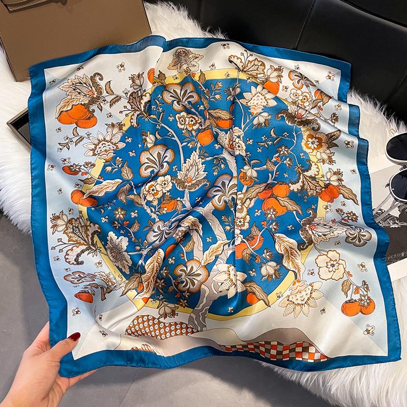 Summer High-End Simulation Silk Square Scarf Femininity Versatile Sunscreen Large Shawl Silk Scarf Variety