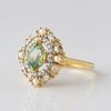 Green Amethyst Pearl Ring: Hexagon Cut Yellow Gold Plated Engagement Ring: Art Deco Multi Gemstone Anniversary Ring