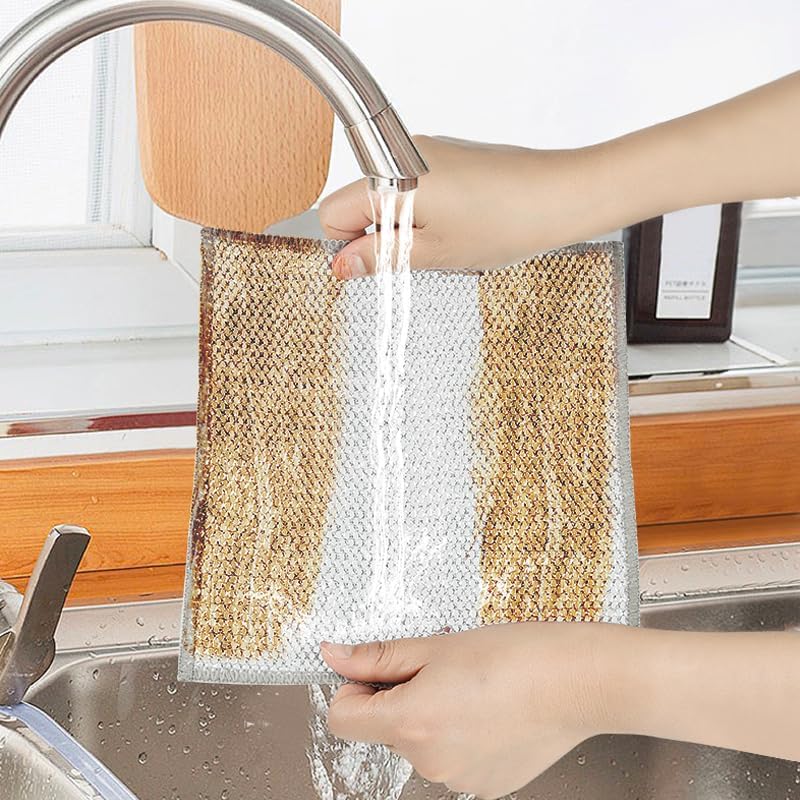 10pcs Wire Dishwashing Rag, Non Scratch Wire Dishcloth, Multipurpose Wire Dishwashing Rags for Wet and Dry, Sliver Grey