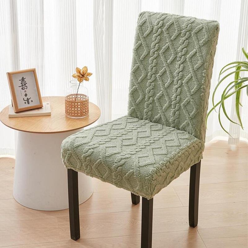 Thicken Plush Dining Chair Cover Jacquard Stretch Chair Seat Slipcovers Soft Warm Chairs Covers for Kitchen Living Room Wedding