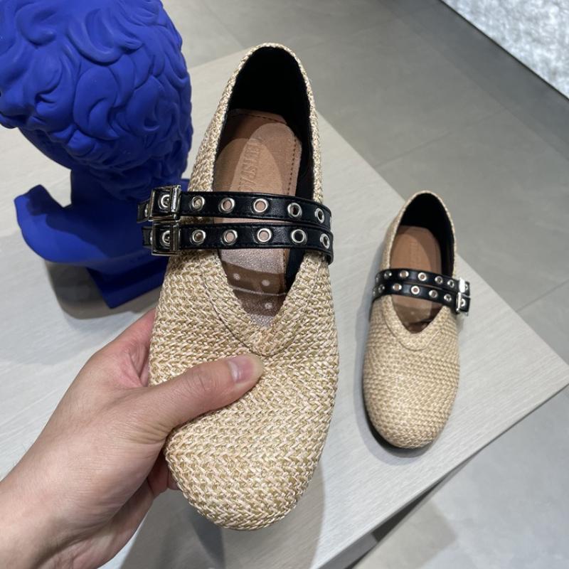 Mode Hochwertige Gewebte Flache Ballerinas Damenmode Doppelschnalle Markendesigner Schuhe Bequeme Flache Freizeitschuhe Zapatos De Mujer