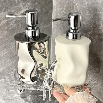 Frasco de Loção Cerâmico 400ml Acessórios de Banheiro Recipiente de Sabão Doméstico Branco Prata Doméstico Hotel Removedor de Maquiagem Shampoo Pote de Armazenamento