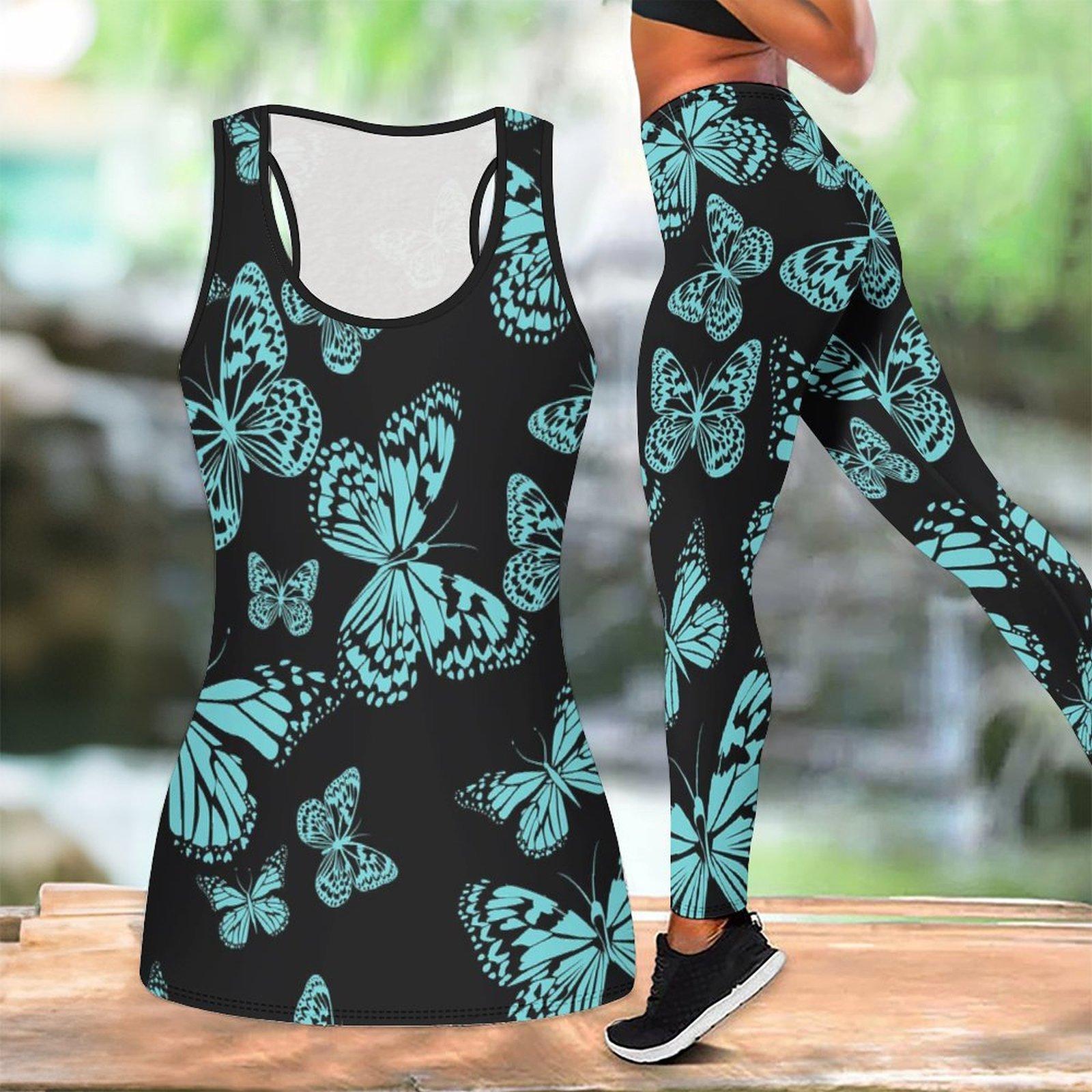 

Butterfly Print Yoga Outfit for Women Fashion Workout Leggings Fitness Sports Casual Yoga Set Sports Suit XXL чорний