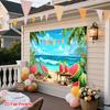 2D plane, 1 piece. 2D plane printed summer beach watermelon beverage scene photography background fabric, polyester fabric.