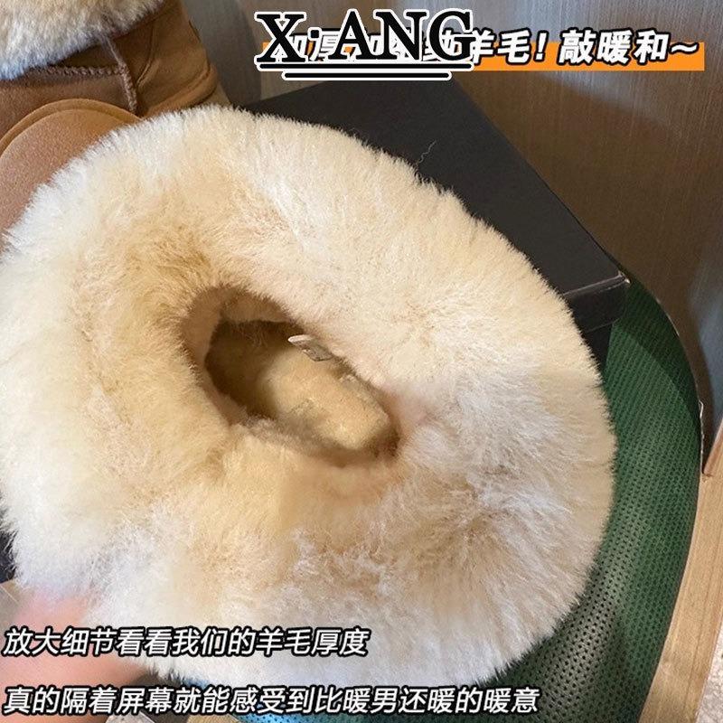 Schafleder und Fell integrierte Schneestiefel Damen Zwei-Wege flauschige kurze Stiefel dicksohlige rutschfeste gefütterte verdickte warme Baumwollschuhe