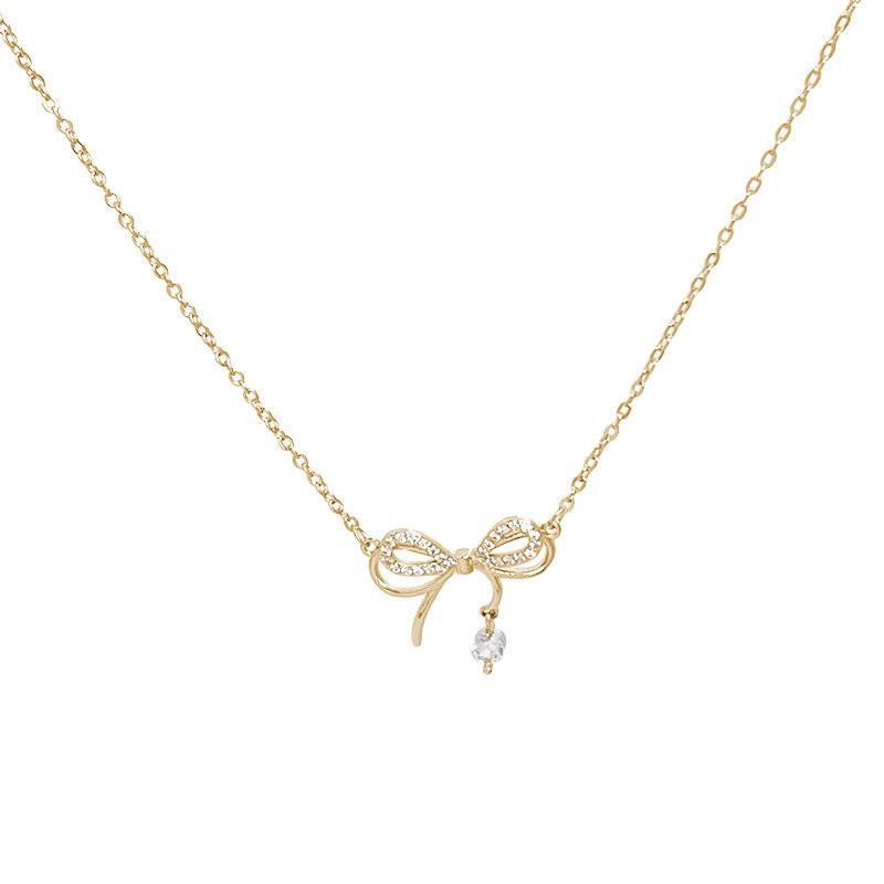 Bowknot Zircon Clavicle Necklace - Women's Luxury Summer Fashion Accessory