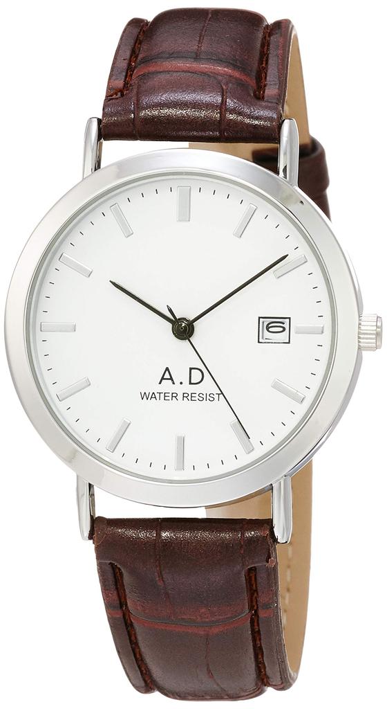 Arias Men's Analog Watch with Leather Band and Date Display, White, A48M02