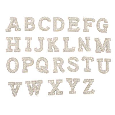 26Pcs Iron On Patches Alphabet Style Faux Pearl Rhinestone Elegant Easy To Use Letters Patches for Hat Backpack Shirt