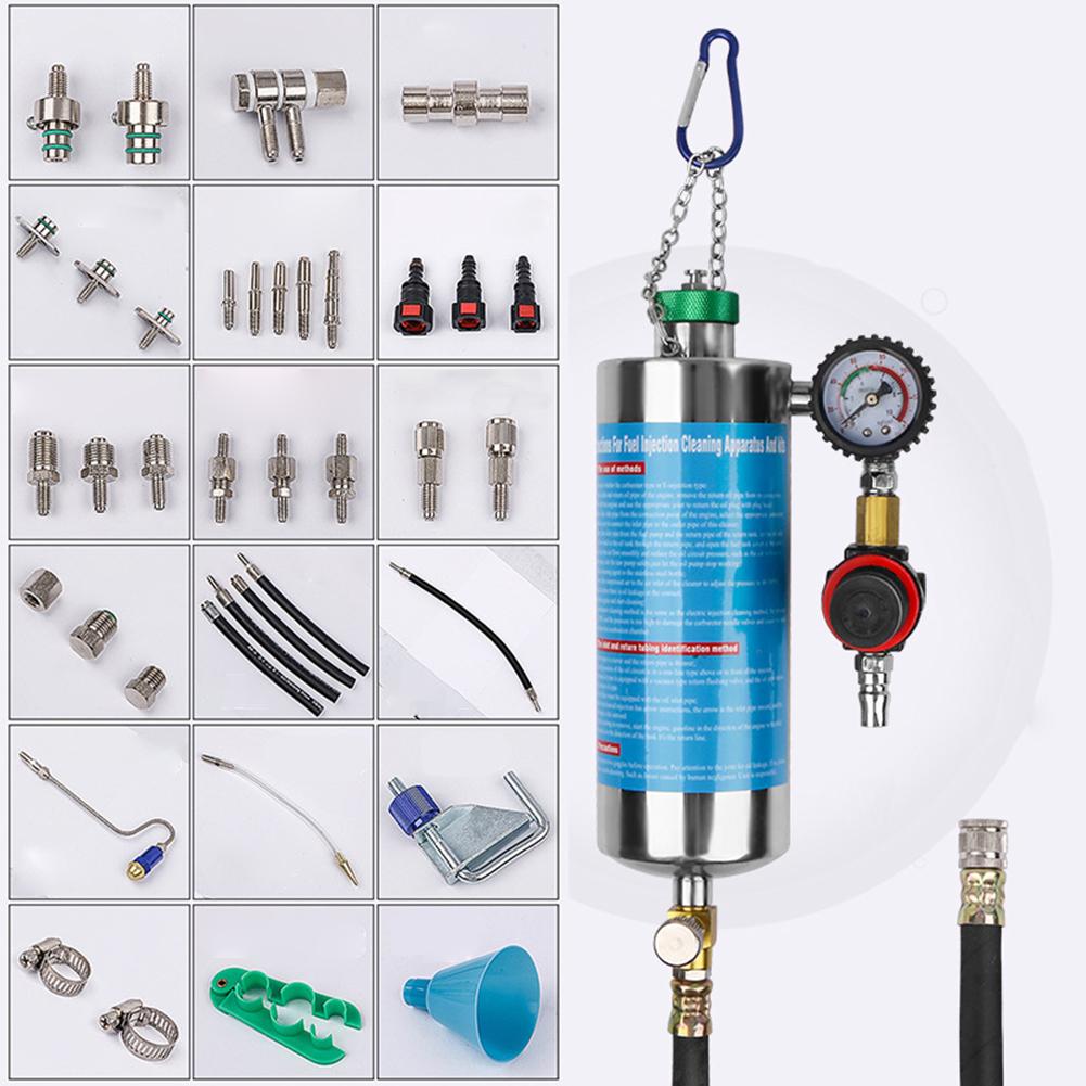 Non-Dismantle Fuel Injector Cleaning Kit, 3-way Catalytic Converter, Stainless Steel Automotive Fuel System Cleaner Tool Set For Petrol Car ATV