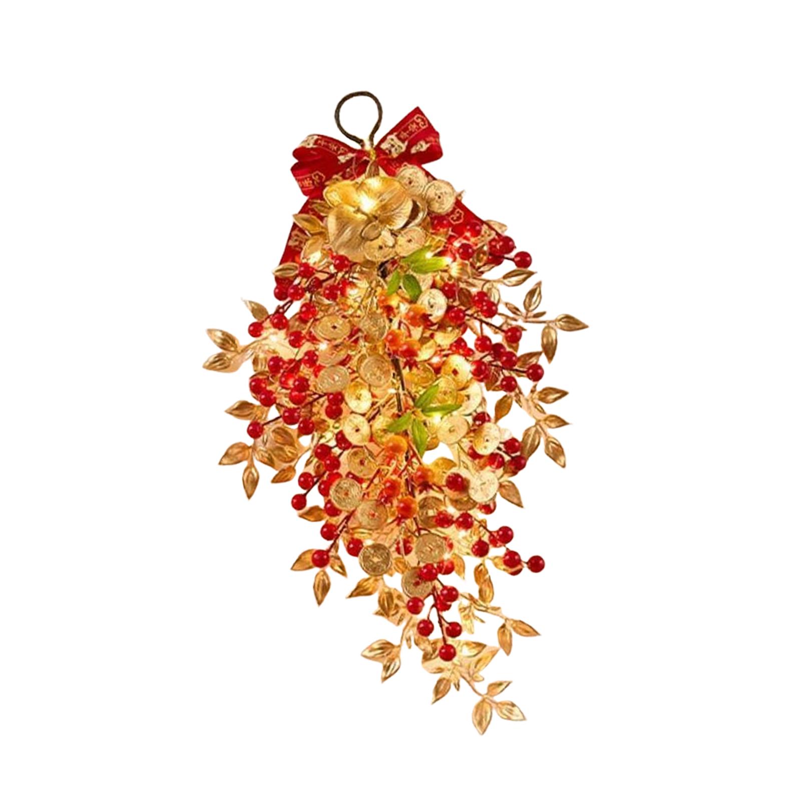 

2026 Festive Spring Festival Wreath Glowing Artificial Door Ornament PVC Garland for Living Room Party Decoration
