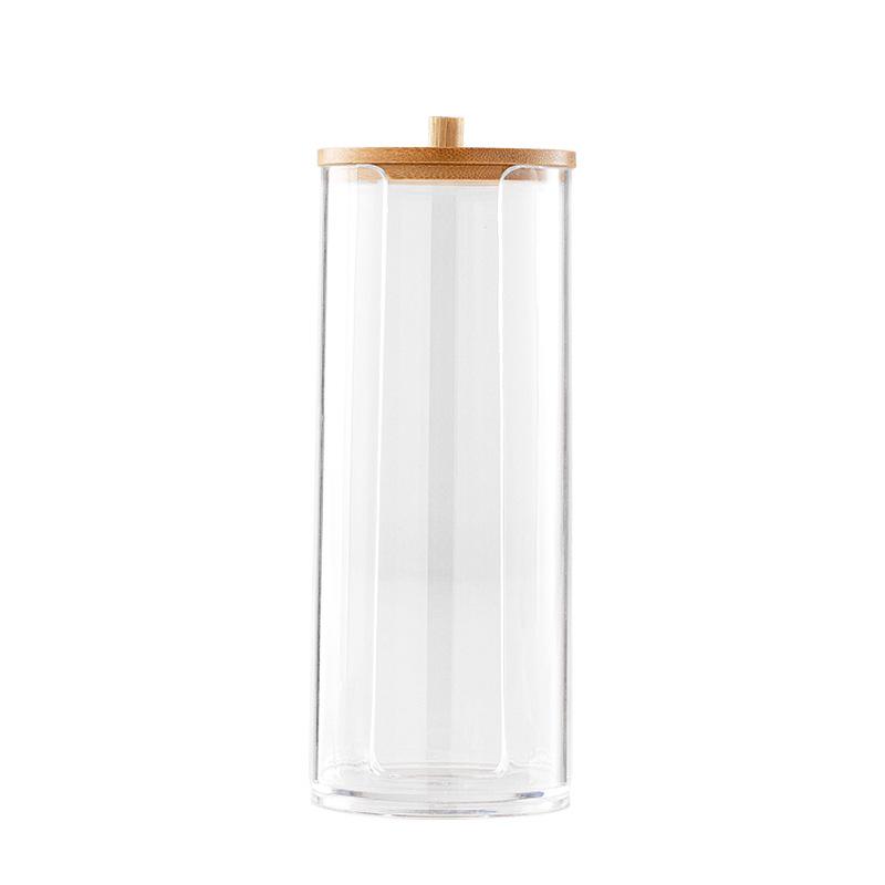 Dual Cotton Swab & Makeup Remover Storage Jar with Bamboo Lid - Transparent and Dustproof