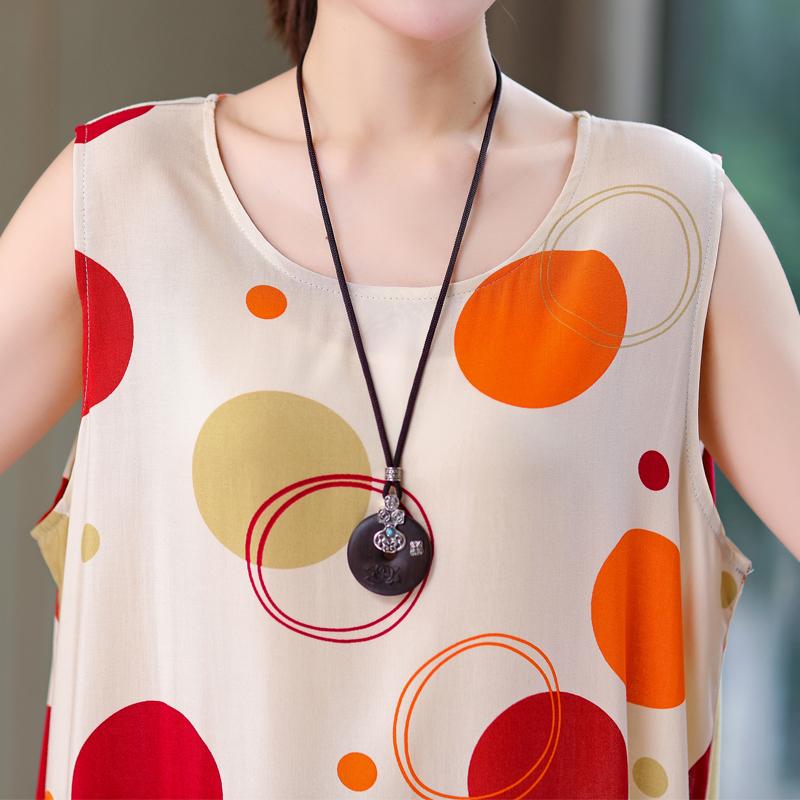 Plus Size Women's Long Dress Summer  Casual Elegant Sleeveless Vintage Print Dress For Women