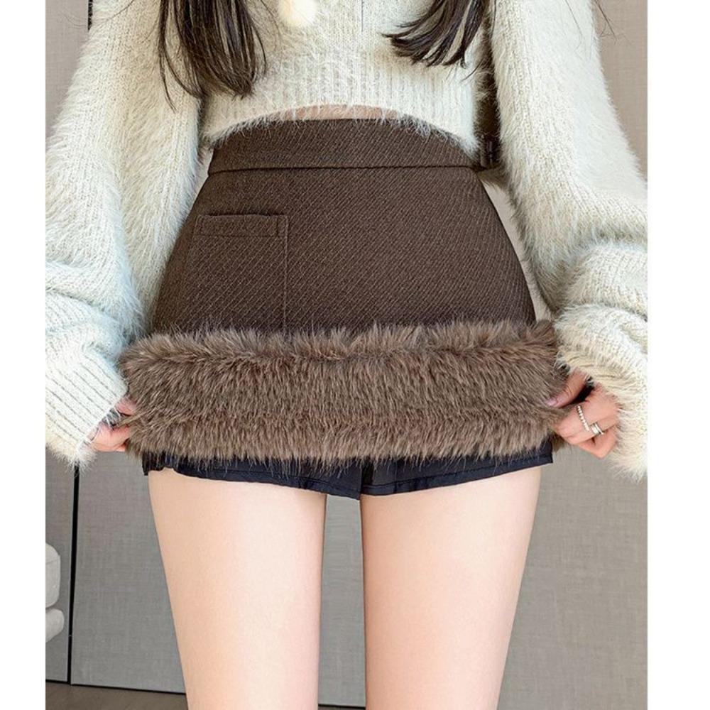 Sukně ve tvaru A Dámská Zimní Nová Sukně s vysokým pasem Krátká Vlněná Elegantní S přišitím Boková Sukně