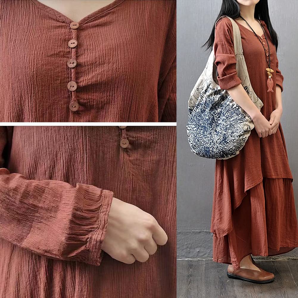 JINJUDUO Long Plus Loose Layered Maxi Long Size Women's Dress, Spring/Summer, Slimming, Size, Fit, Look, A-Line, Length, Sleeves, Linen-Like,