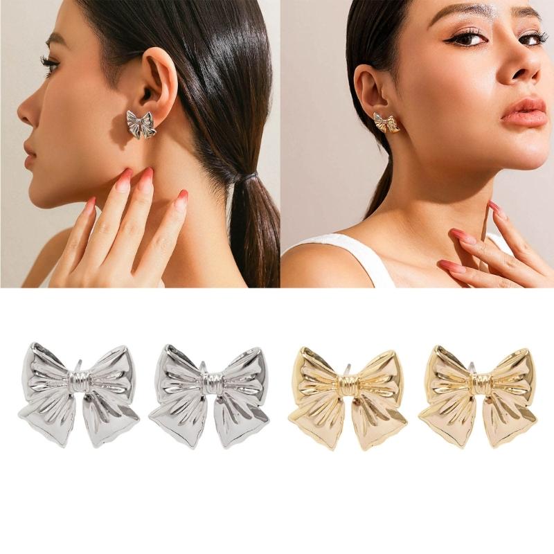 Elegant Metal Bowknot Ear Studs Fashion Stud Earrings Sweet Cool Piercing Earrings Statement Jewelry Women Birthday Gift
