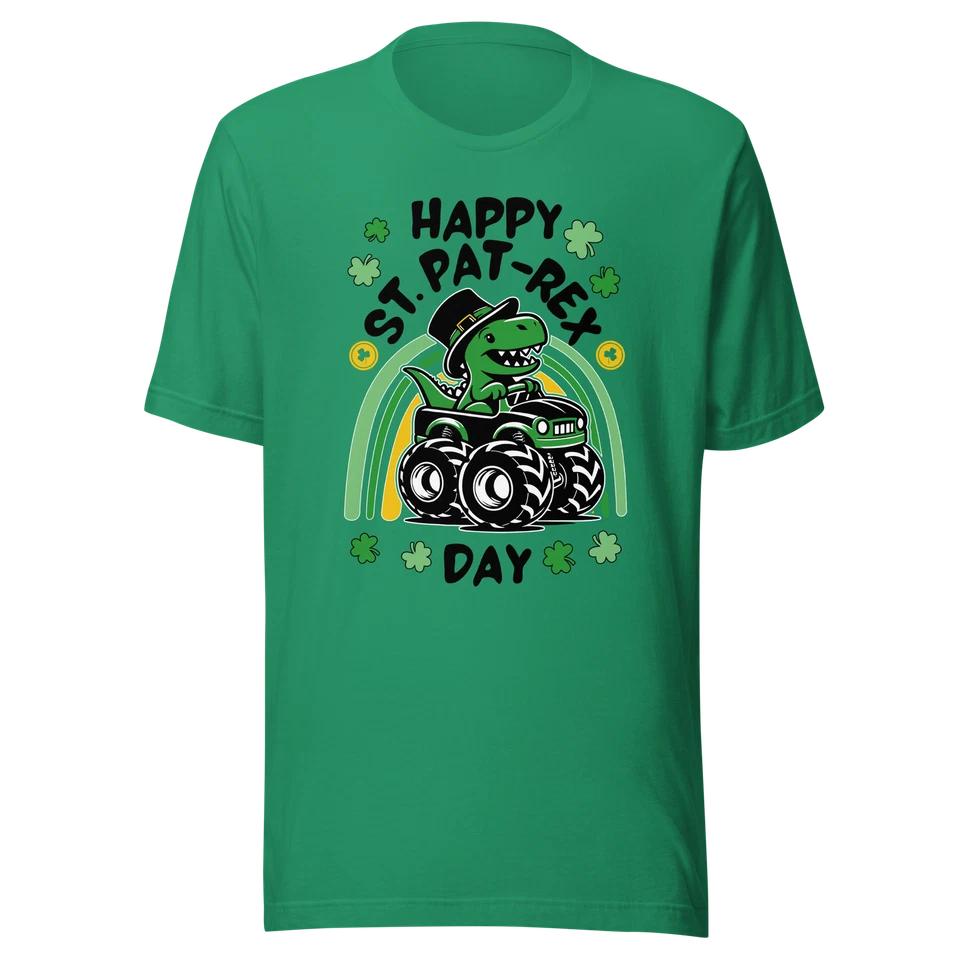 Happy St. PaT-rex Day T-Rex Monster Truck Tee Shirt - Roaring with Irish Spirit 2