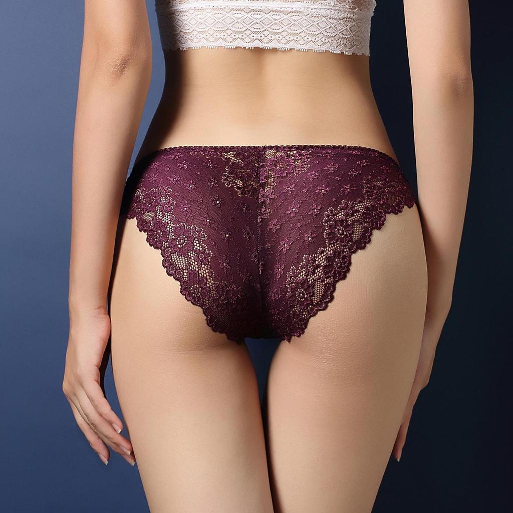 Vintage Lace Panties Soild Color Breathable Underwear Women French Sexy Lace Bow Lingerie Female Mid-waist Thin Mesh Briefs XXL