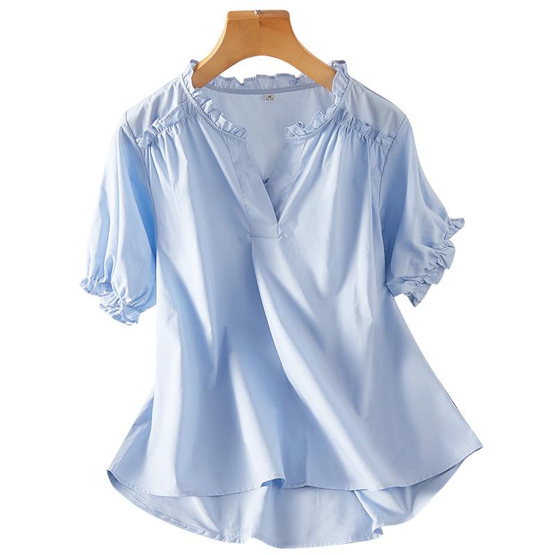 

V-neck Short-sleeved Shirt for Women In Summer and Summer Temperament Puff Sleeve Top Versatile and Fashionable Shirt XXL