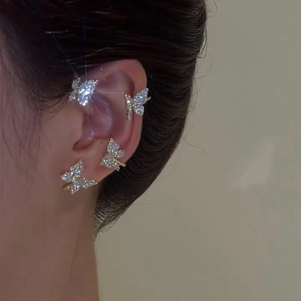 Silver Plated Metal Leaf Butterfly Clip Earrings for Women Ear Clips  Sparkling Zircon Ear Cuff Fashion Jewelry
