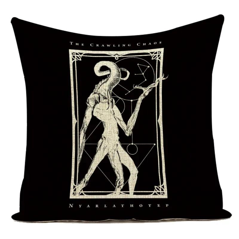 Horror Tarot Cushions Cover Bone Stand Decorative Cushioncovers Print Linen Pillows Black And White Portrait Pillows Cases Cojin