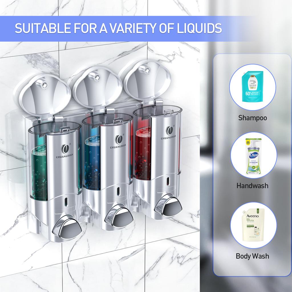 Nástěnný dávkovač tekutého mýdla Bez vrtání Koupelnová láhev na šampon a kondicionér Kuchyňský zásobník na saponát na nádobí 1/2/3*200ML