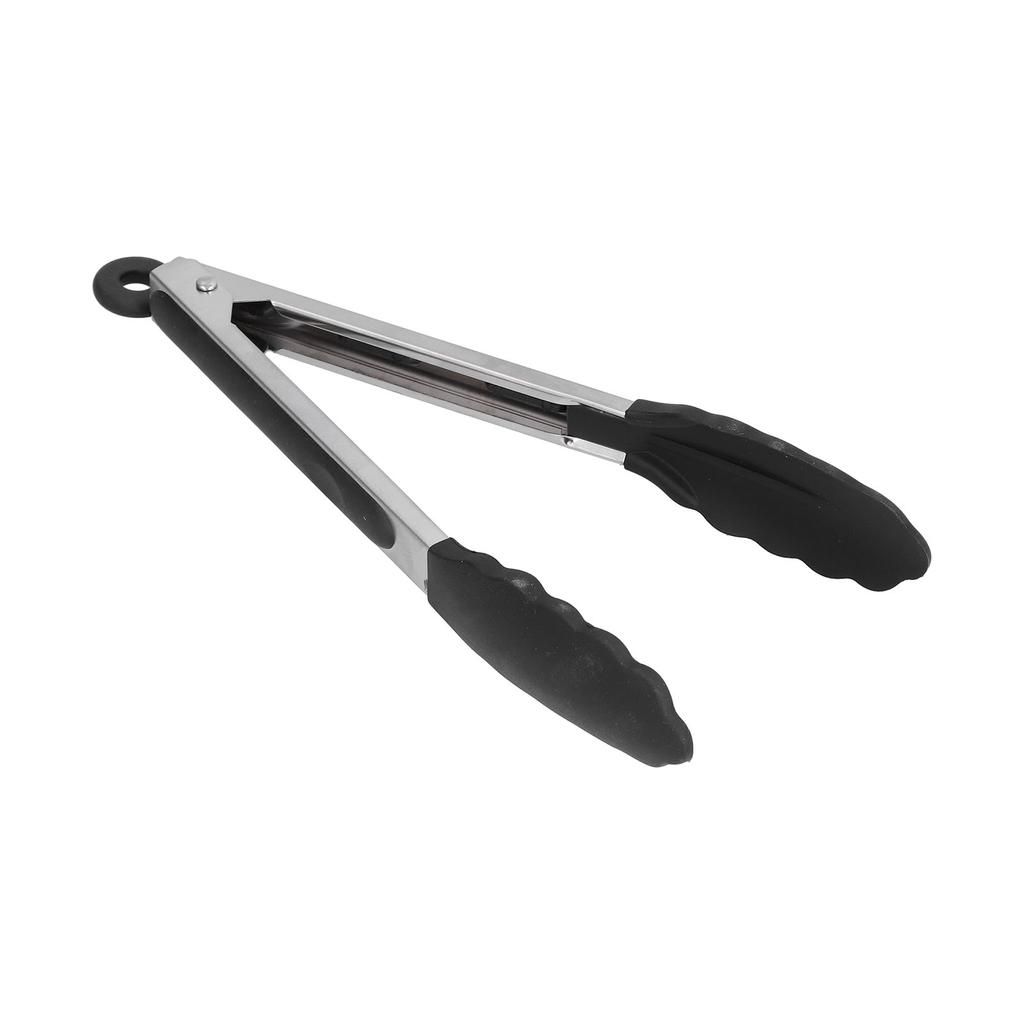 Silicone Food Tongs AntiScalding Stainless Steel Barbecue Clamp for Kitchen Home Outdoor(9in Black )