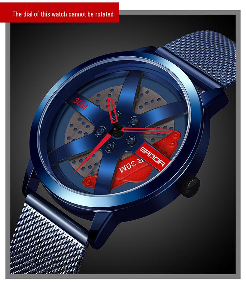 Sanda Men's Fashion Quartz Watch, Mesh Strap, Waterproof, Outdoor Casual, Hollow Wheel Dial.