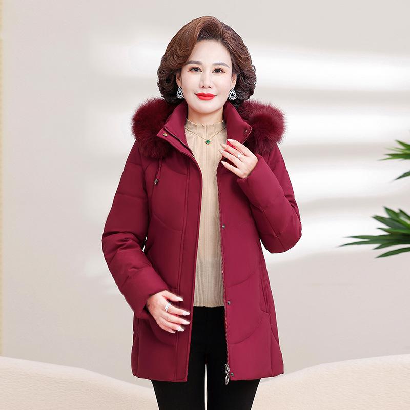 

Пуховик для мам среднего и пожилого возраста, женский, зимний, новый, белый, с большим меховым воротником, пальто средней длины 6XL