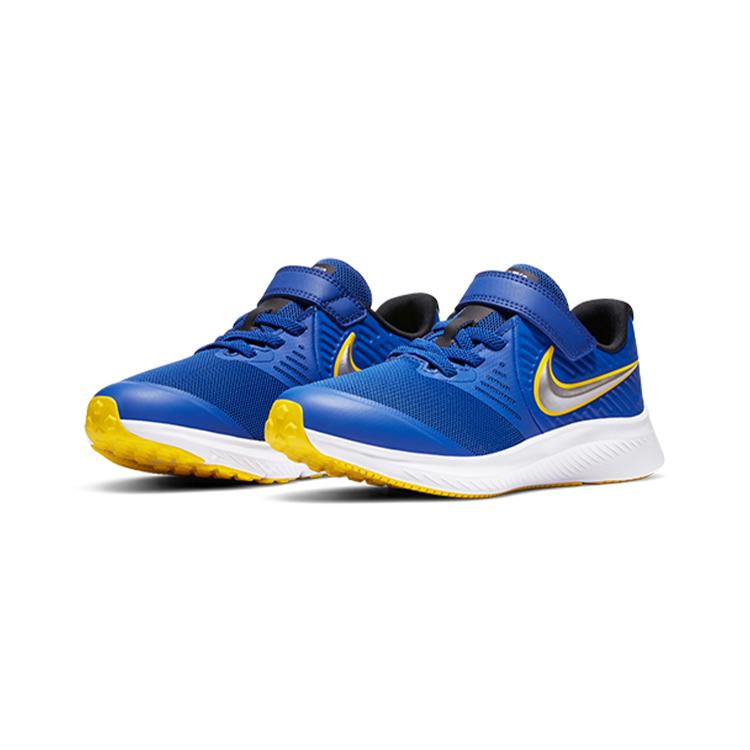 New Nike Star Runner 2 Slip Resistant Cushioning Low Top Kids' Running Shoes Blue Silver Children Aged 3 7 Years Old AT1801-404