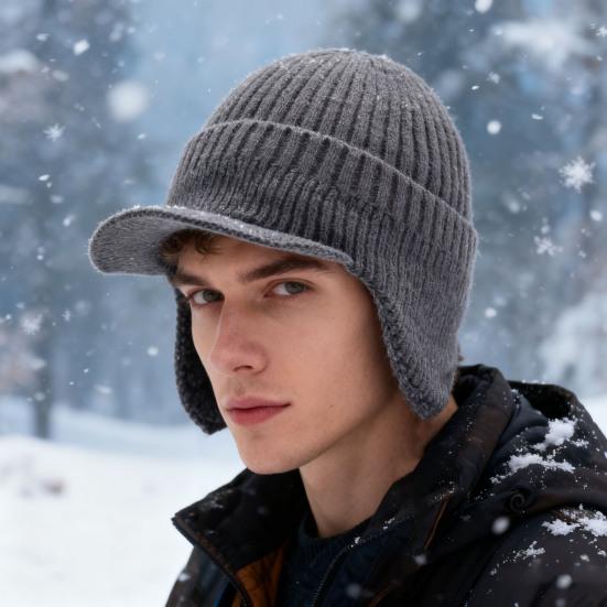 Winter Knitted Hat Solid Color Men Women Thickened Fleece Lining All-weather Hat Cold Weather Outdoor Headwear
