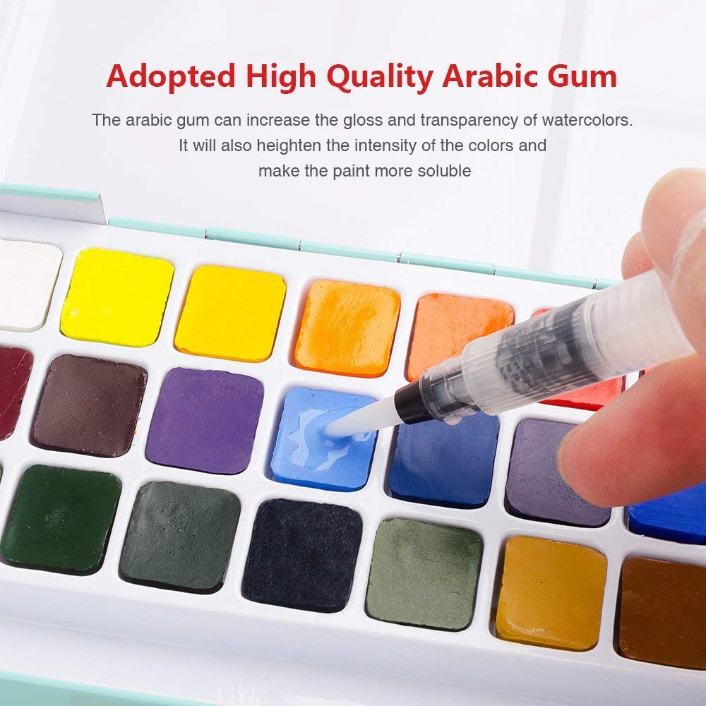 MeiLiang Solid Watercolor Paint Set with Brushes (36 Colors) and Palette In Gum Arabic