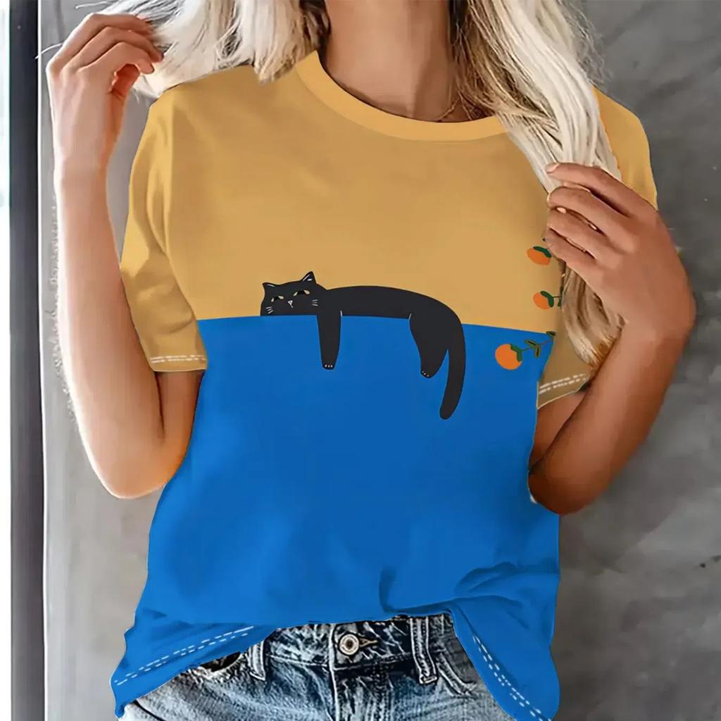 Lustige Damen-T-Shirts mit Cartoon-Hund, Zeichentrickfiguren, süßes T-Shirt mit 3D-Druck, lässiges Kurzarm-Oberteil mit Rundhalsausschnitt, weibliche Kleidung