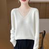 Women's V-Neck Wool Cashmere Sweater: Autumn/Winter Fashionable Long Sleeve Knit Pullover.