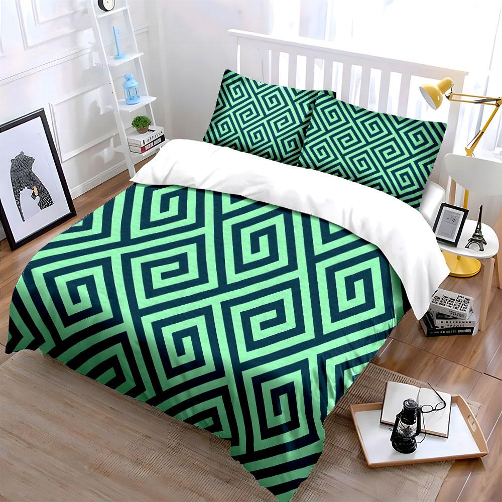 Geometric Diamond Spiral Pattern Bedding Set For Kids Luxury Gift 3Pcs Digital Print Comforter Set Soft Comfortable Breathable