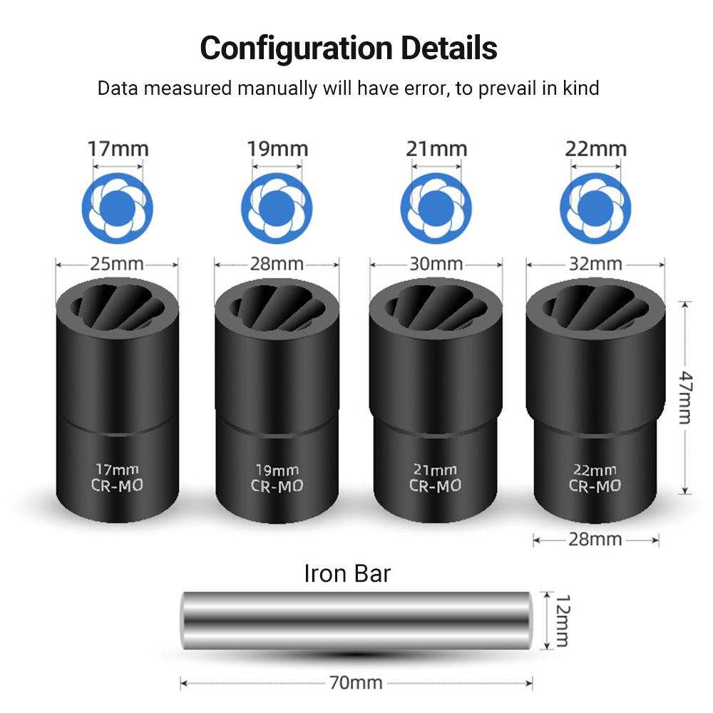 5Pcs Stripped Nut Remover Nut Extractor Socket Set 1 2   Extraction Socket Kit for Easy Out Rusted Rounded Damaged Nuts