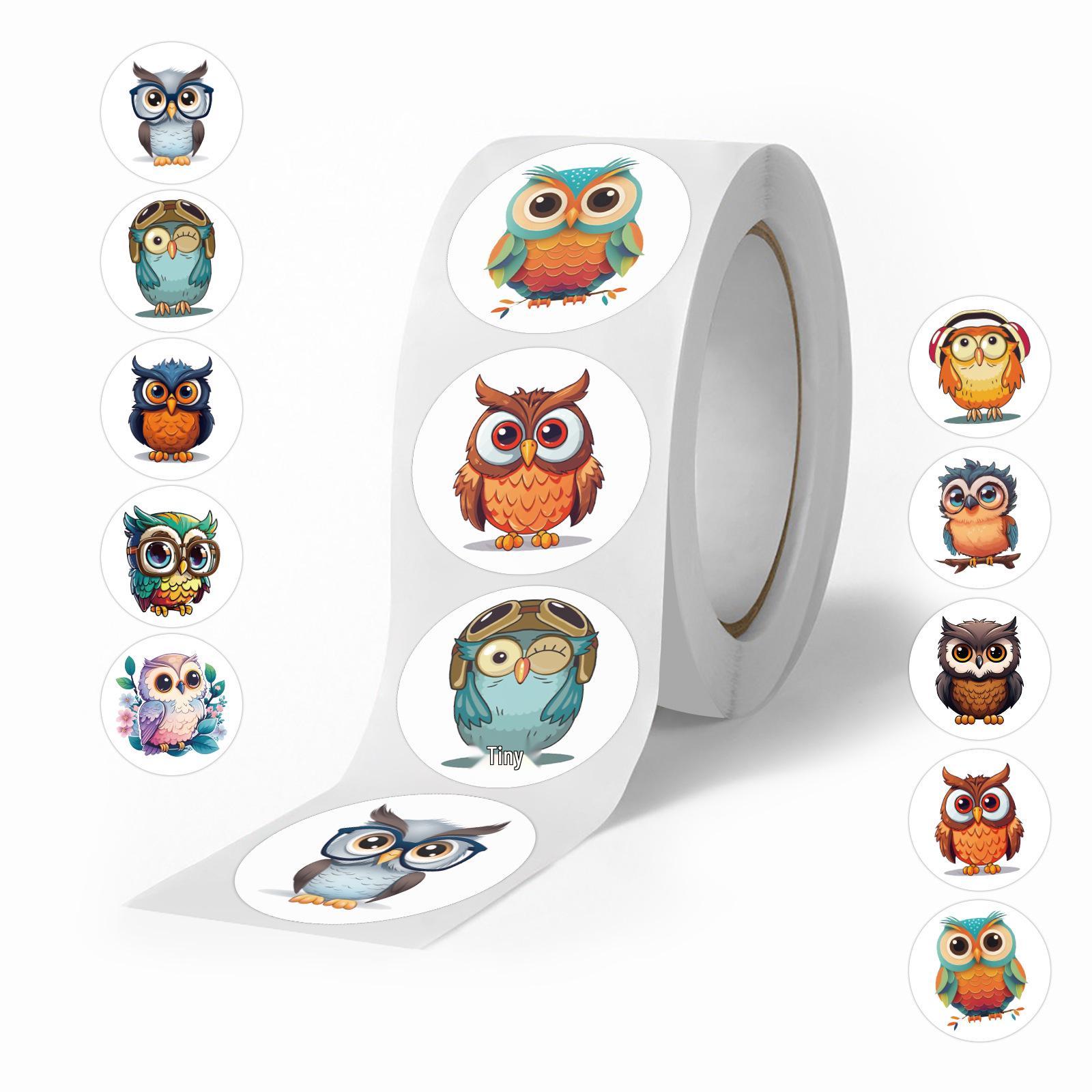 Cartoon Owl Animal Planner Decorative Stickers Roll - 500 Stickers for Luggage, Phone Cases, and More