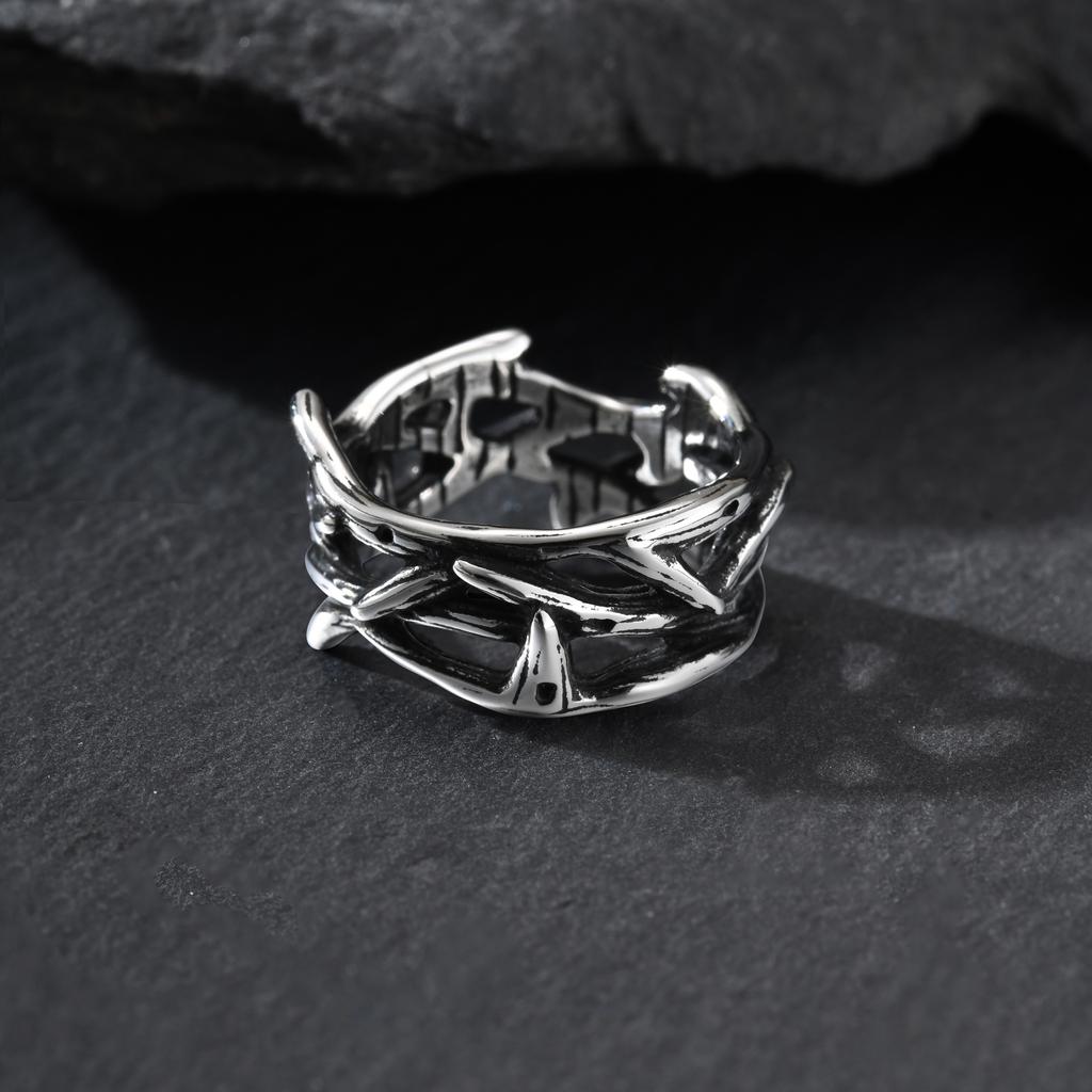 Vnox Anello Vintage Ramo Spinoso Acciaio Inossidabile Traforato per Uomini Ragazzi, Larghezza 11mm Anelli Punk Gotici Nordici Vichinghi Gioiello Regalo