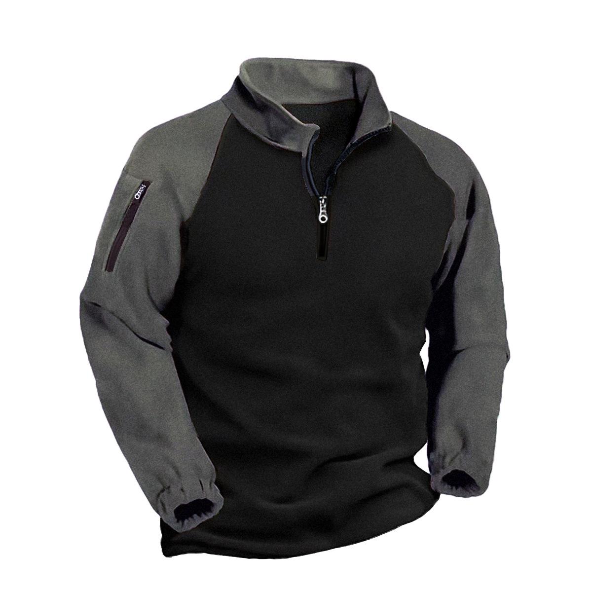 

Чоловіча європейсько-американська тактична флісова куртка - Теплий полярний фліс, однотонна, комір-стійка для осені/зими. XXXL