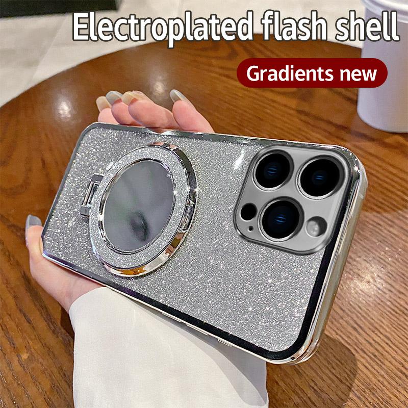 For Iphone 15 Luxury Mirror Plating Shockproof Magnetic Bracket Case For iPhone 15 Pro Max Silicone Soft Bumper Cover 15 Plus