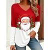 Autumn and Winter Ladies 3D Printed V-Neck Long Sleeve T-Shirt Christmas Dress