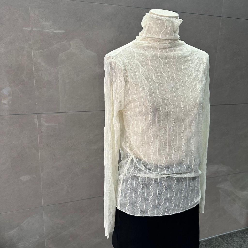 Women's Slimming Stretch Mesh Lace Turtleneck - See-through Autumn Winter Base Layer Top
