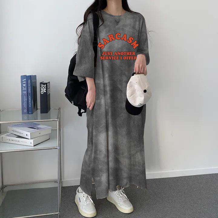 

Korean Style Tie-Dye Striped Short Sleeve T-Shirt Dress, Women s Summer Casual Long Dress, Plus Size XL зелений