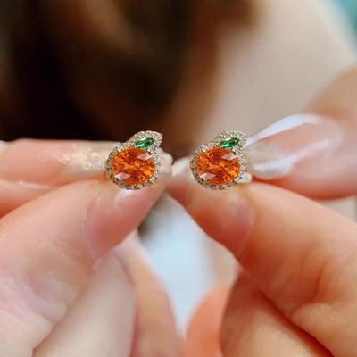 Sterling  Set Yellow Gem Tangerinr Rings Necklaces Crystal Sweet Fresh Fruits Engagement Ladies Jewelry for Girlfriend