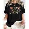 Flowers Attract Butterflies To Stay Print T-Shirts Women Cotton Casual T Shirt Breathable Summer Sportswear Crewneck Tops