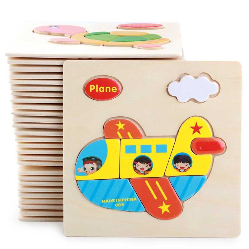 Cartoon Animal Fruit Car Pattern Wooden 3D Puzzle Baby Intelligence Early Learning Educational Toy Cute Wood Puzzle For Kids