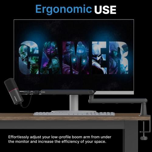 IXTECH Microphone Boom Arm, Low Profile 360 Rotating Microphone Boom Arm with Adjustable Microphone Arm and Detachable Rise Column, Built-in Cable Ma