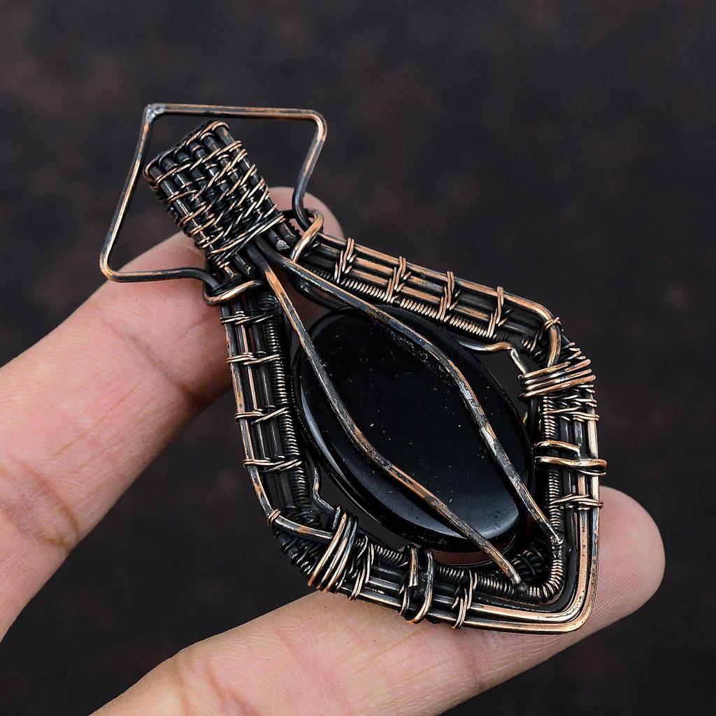 Black Onyx Copper Pendant Wire Wrapped Pendant Handmade Stylish Pendant Wire Wrapped Jewelry Gemstone Pendant Copper Jewelry Gift For Mother
