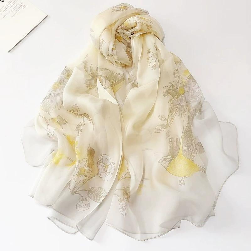 Spring Summer Women Large-size Printed Beach Shawls Muslim Hijabs Travel Thin Sunscreen Scarf/Scarves 100% Silk Beach Scarf