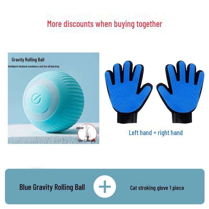 Smart Automatic Rolling Cat Ball Toy & Grooming Glove Set
