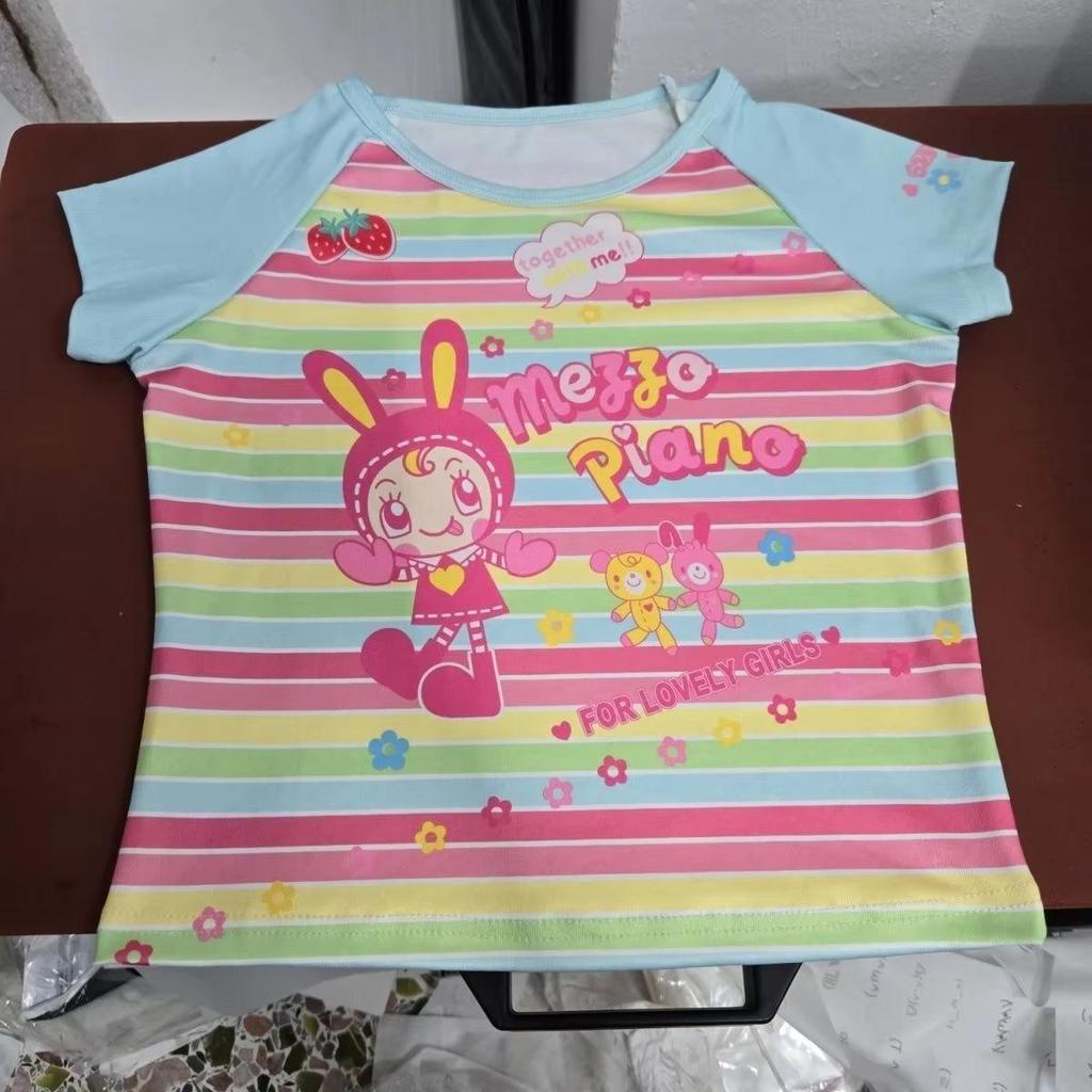 Sweet Kawaii Cartoon Tshirts Polka Dot Print Women T-shirt Loose Casual Contrast Color Cute Graphic Tee Tops Japan Y2k Aesthetic